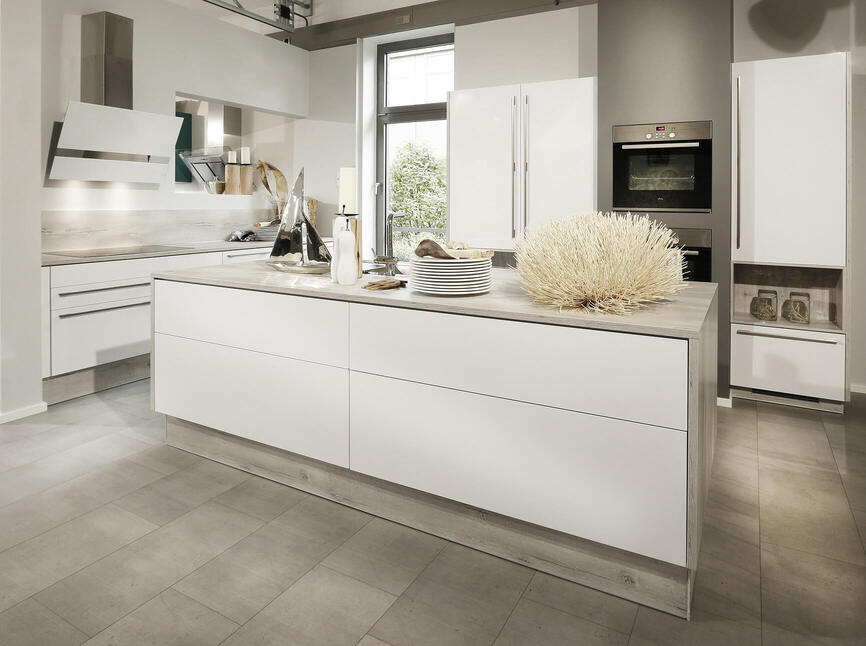 cuisine design blanche bois gris